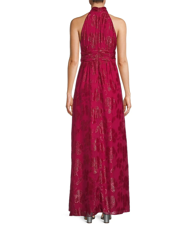 Ignite Evenings Halter Neck Sleeveless Burnout Chiffon Dress