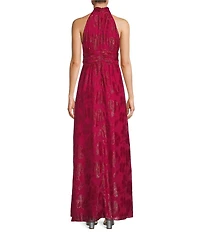 Ignite Evenings Halter Neck Sleeveless Burnout Chiffon Dress
