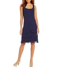Ignite Evenings Scoop Neck Chiffon Tiered 2-Piece Jacket Dress