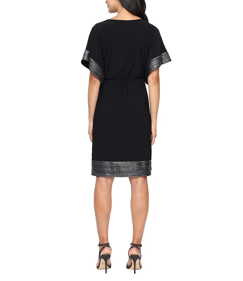 Ignite Evenings Matte Jersey Scoop Neck Short Flutter Sleeve Foil Hem Blouson Dress