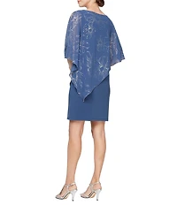Ignite Evenings Matte Jersey Sheath Dress With Asymmetrical Hem Floral Print Overlay