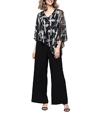 Ignite Evenings Matte Jersey Wide Leg Asymmetrical Foil Overlay Jumpsuit