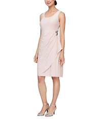 Ignite Evenings Metallic Knit Scoop Neck Flutter Sleeve Hip Embellishment 2-Piece Jacket Dress