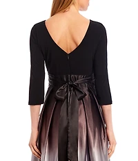 Ignite Evenings Ombre Satin Boat Neck 3/4 Sleeve Tie Waist Pocketed Ball Gown