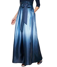 Ignite Evenings Ombre Satin Boat Neck 3/4 Sleeve Tie Waist Pocketed Ball Gown