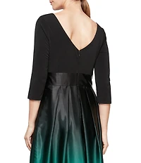 Ignite Evenings Ombre Satin Boat Neck 3/4 Sleeve Tie Waist Pocketed Ball Gown