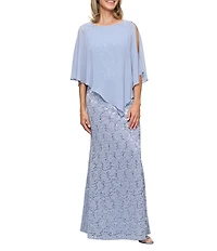 Ignite Evenings Petite Size 3/4 Sleeve Round Neck Sequin Lace Overlay Sheath Gown