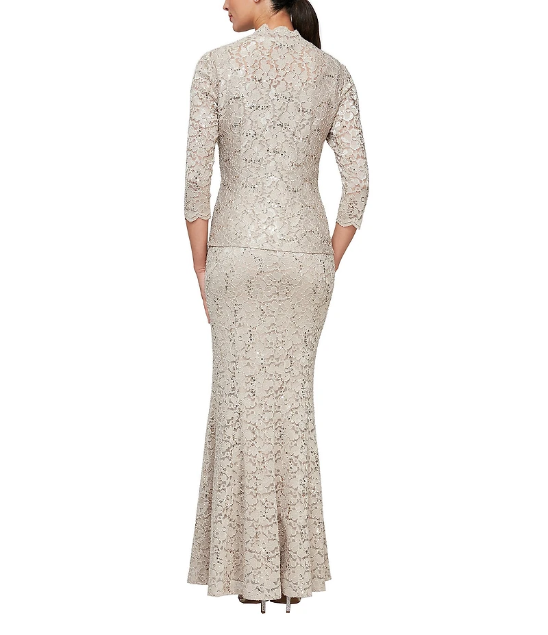 Ignite Evenings Petite Size 3/4 Sleeve Scoop Neck Sequin Lace 2-Piece Jacket Dress