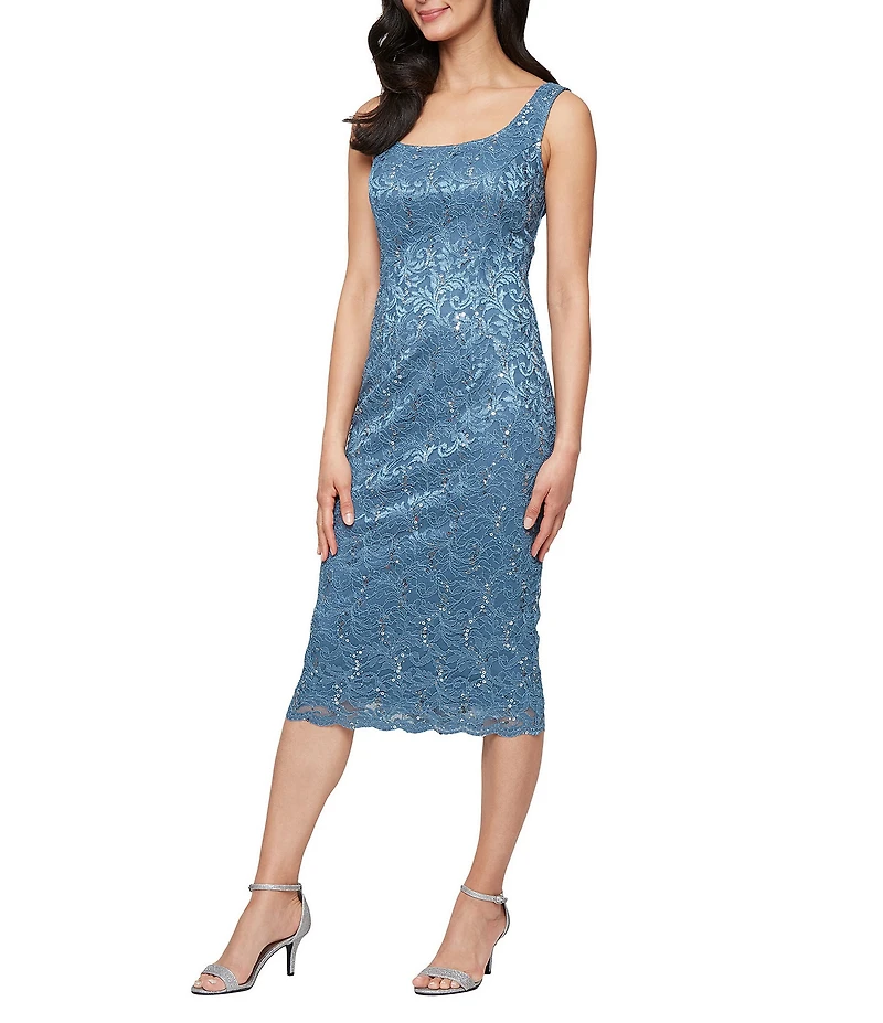Ignite Evenings Petite Size 3/4 Sleeve Square Neck Sequin Lace 2-Piece Jacket Dress