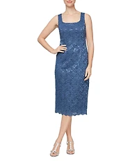 Ignite Evenings Petite Size 3/4 Sleeve Square Neck Sequin Lace 2-Piece Jacket Dress