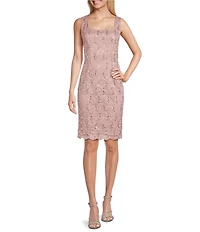 Ignite Evenings Petite Size 3/4 Sleeve Square Neck Sequin Lace 2-Piece Jacket Dress