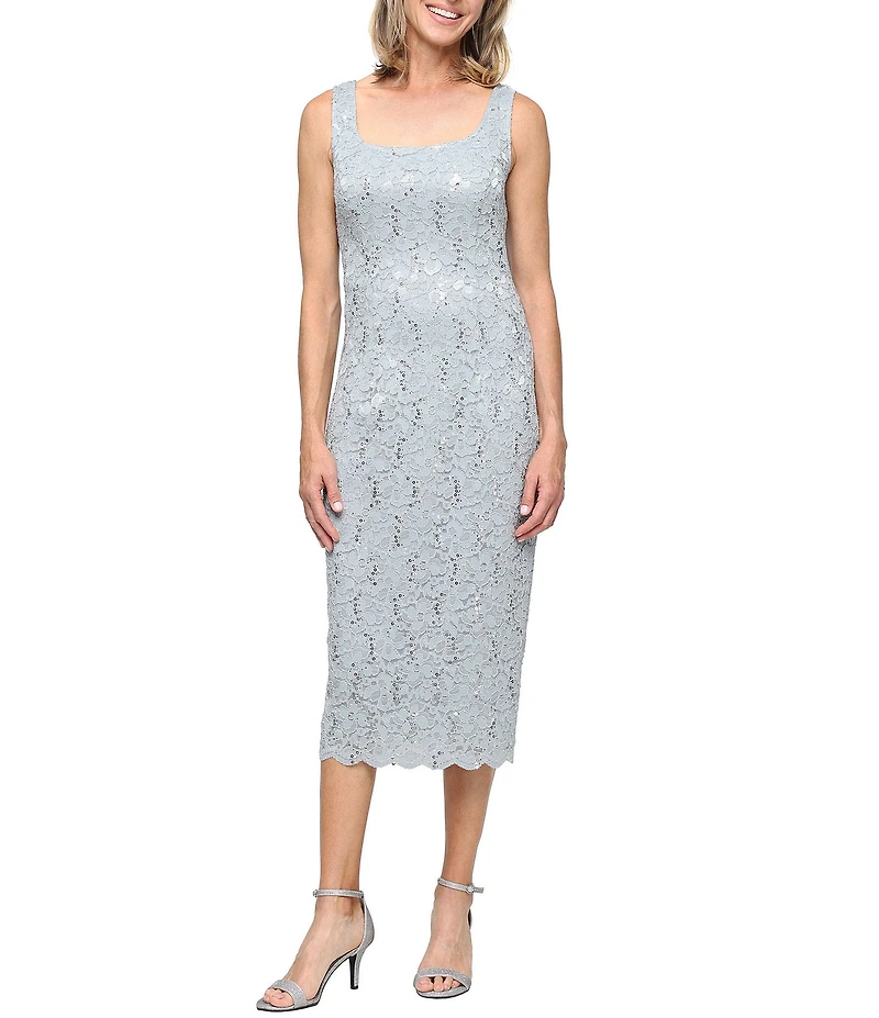 Ignite Evenings Petite Size 3/4 Sleeve Square Neck Sequin Lace 2-Piece Jacket Dress