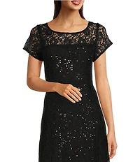 Ignite Evenings Petite Size Cap Sleeve Scoop Neck Sequin Lace A-Line Midi Dress