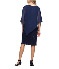 Ignite Evenings Petite Size Embellished Lace Sheath Caplet Short Dress