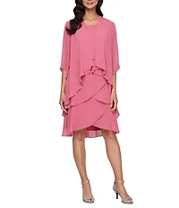 Ignite Evenings Petite Size Emebllished Tiered Chiffon Jacket Dress
