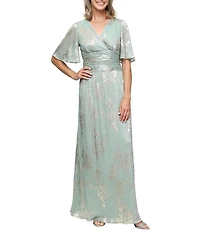 Ignite Evenings Petite Size Foil Long Dress