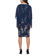 Ignite Evenings Petite Size Foil Print Chiffon Overlay Sheath Dress