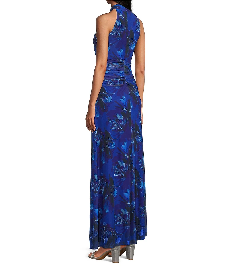 Ignite Evenings Petite Size Halter Neck Printed Mesh Long Dress