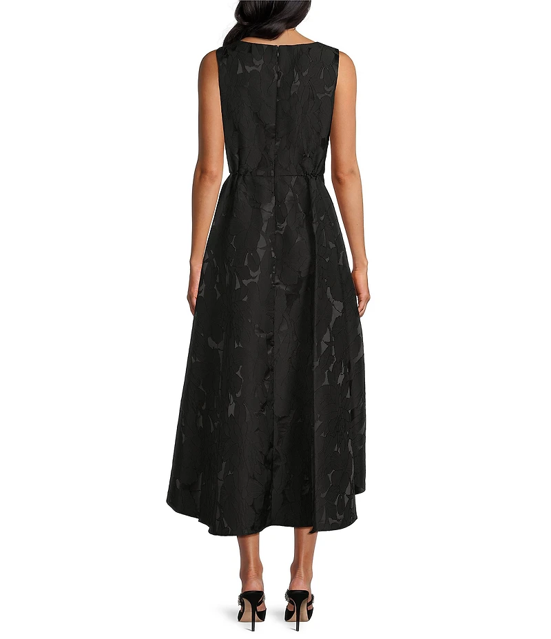Ignite Evenings Petite Size Jacquard Surplice Neck Sleeveless Hi-Low Midi Dress