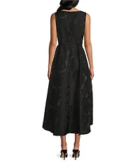 Ignite Evenings Petite Size Jacquard Surplice Neck Sleeveless Hi-Low Midi Dress
