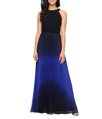 Ignite Evenings Petite Size Jersey Halter Neck Sleeveless Chiffon Pleated Ombre Gown