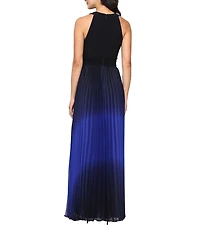 Ignite Evenings Petite Size Jersey Halter Neck Sleeveless Chiffon Pleated Ombre Gown