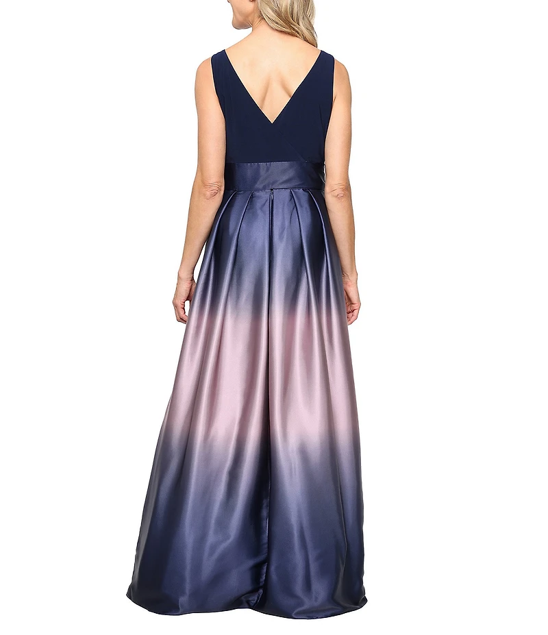 Ignite Evenings Petite Size Boat Neck Ombre Satin Bow Sleeveless Gown