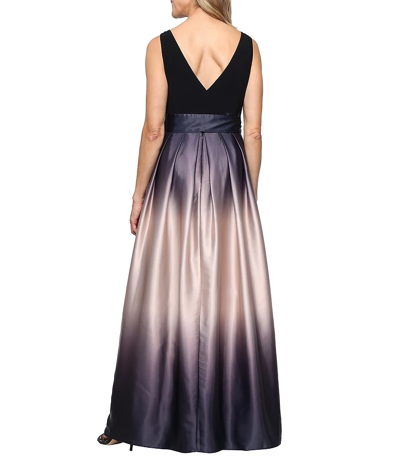 Ignite Evenings Petite Size Boat Neck Ombre Satin Bow Sleeveless Gown