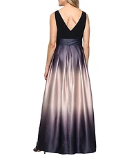 Ignite Evenings Petite Size Boat Neck Ombre Satin Bow Sleeveless Gown