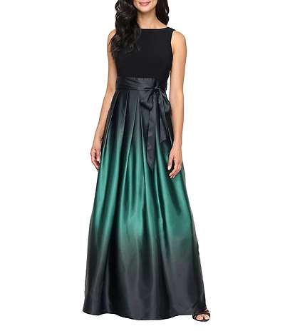 Ignite Evenings Petite Size Boat Neck Ombre Satin Bow Sleeveless Gown