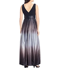 Ignite Evenings Petite Size Boat Neck Ombre Satin Bow Sleeveless Gown