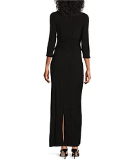 Ignite Evenings Petite Size Boat Neck 3/4 Embellished Sleeve Ruched Waist Sheath Dress
