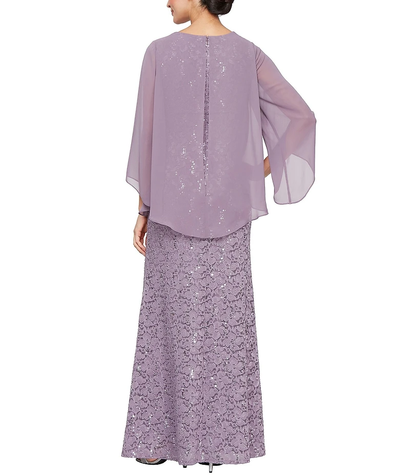 Ignite Evenings Petite Size Scoop Neck Capelet Sleeve Lace Mock Jacket Dress