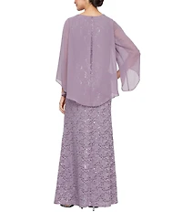 Ignite Evenings Petite Size Scoop Neck Capelet Sleeve Lace Mock Jacket Dress