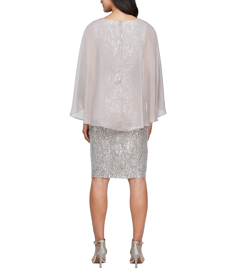 Ignite Evenings Petite Size Sequin Boat Neck 3/4 Chiffon Overlay Sleeves Sheath Dress