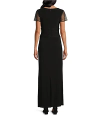 Ignite Evenings Petite Size Short Flutter Sleeve Square Neck Ruched Sheath Dress