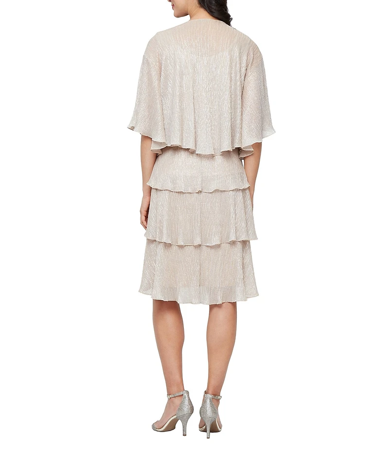 Ignite Evenings Petite Size Short Sleeve Embellished Crew Neck 2-Piece Jacket Dress