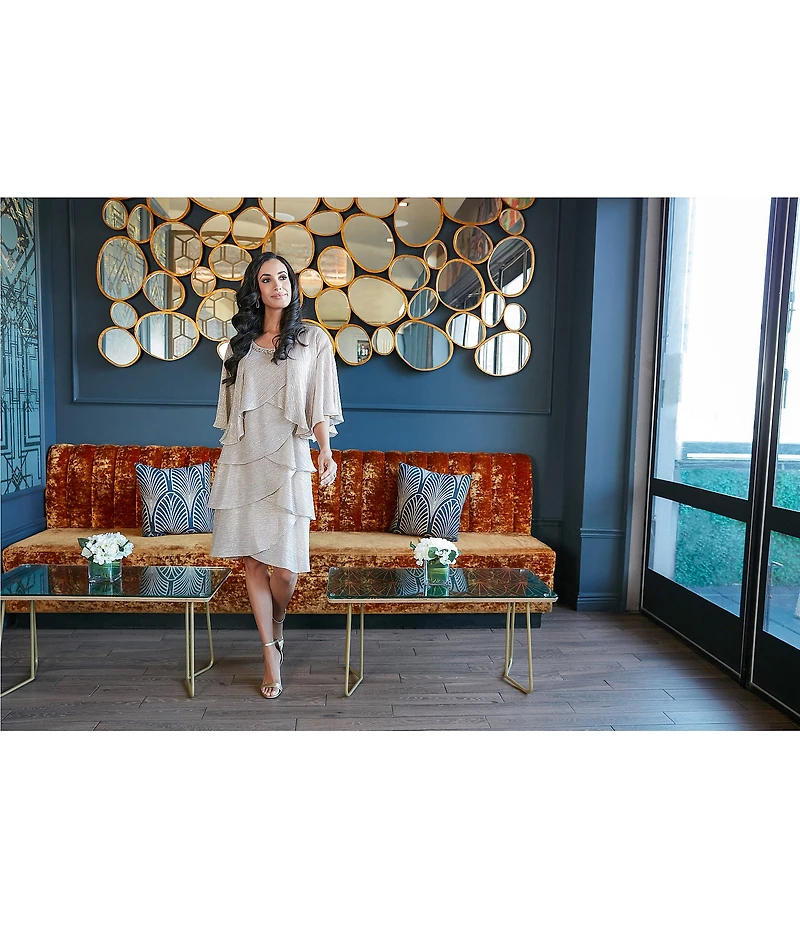 Ignite Evenings Petite Size Short Sleeve Embellished Crew Neck 2-Piece Jacket Dress