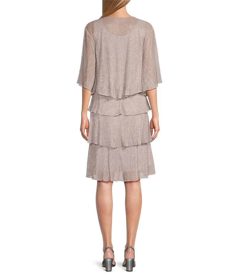 Ignite Evenings Petite Size Short Sleeve Embellished Crew Neck 2-Piece Jacket Dress