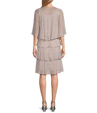 Ignite Evenings Petite Size Short Sleeve Embellished Crew Neck 2-Piece Jacket Dress