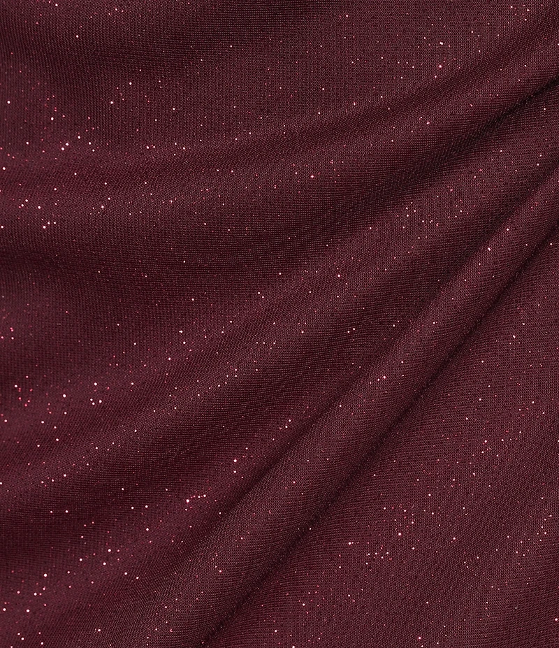 Ignite Evenings Petite Size Short Sleeve Boat Neck Front Slit Glitter Jersey Dress