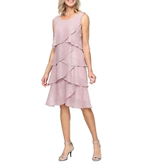 Ignite Evenings Petite Size Tiered Bodre Metallic Dress