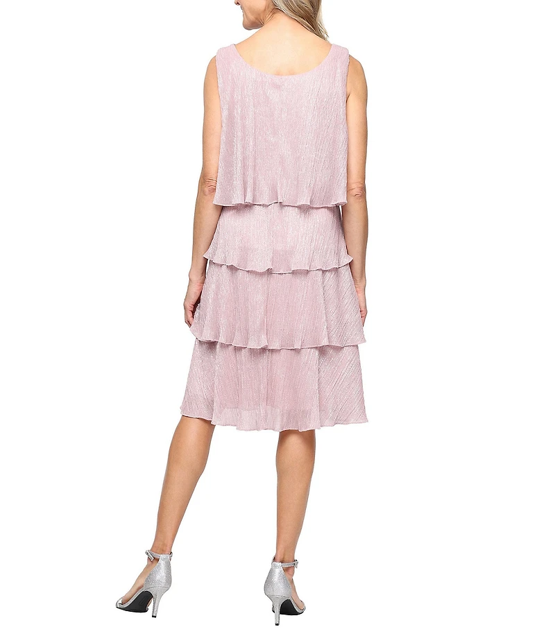 Ignite Evenings Petite Size Tiered Bodre Metallic Dress