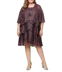 Ignite Evenings Plus Size Short Sleeve Embellished Crew Neck 2-Piece Jacket Dress