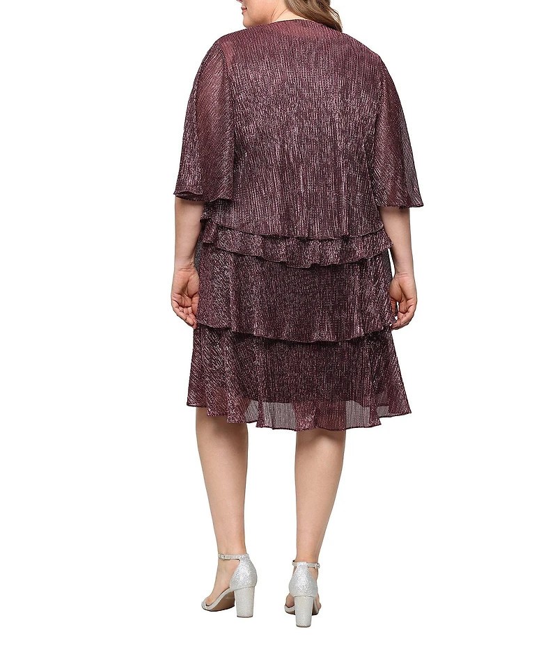 Ignite Evenings Plus Size Short Sleeve Embellished Crew Neck 2-Piece Jacket Dress