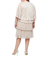 Ignite Evenings Plus Size Short Sleeve Embellished Crew Neck 2-Piece Jacket Dress