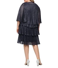 Ignite Evenings Plus Size Short Sleeve Embellished Crew Neck 2-Piece Jacket Dress