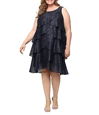 Ignite Evenings Plus Size Short Sleeve Embellished Crew Neck 2-Piece Jacket Dress