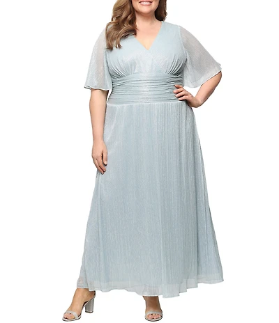 Ignite Evenings Plus Size A-Line Surplice Neck Long Dress