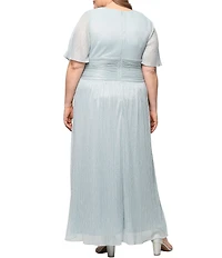 Ignite Evenings Plus Size A-Line Surplice Neck Long Dress